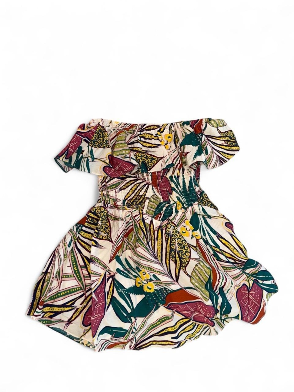 Promesa Tropical Off-The-Shoulder Smocked Romper Dress Mini